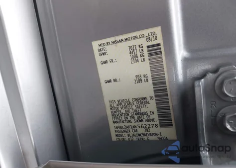 2010 Nissan Altima 3.5 Sr from USA, damaged, VIN 1N4BL2AP1AN562278